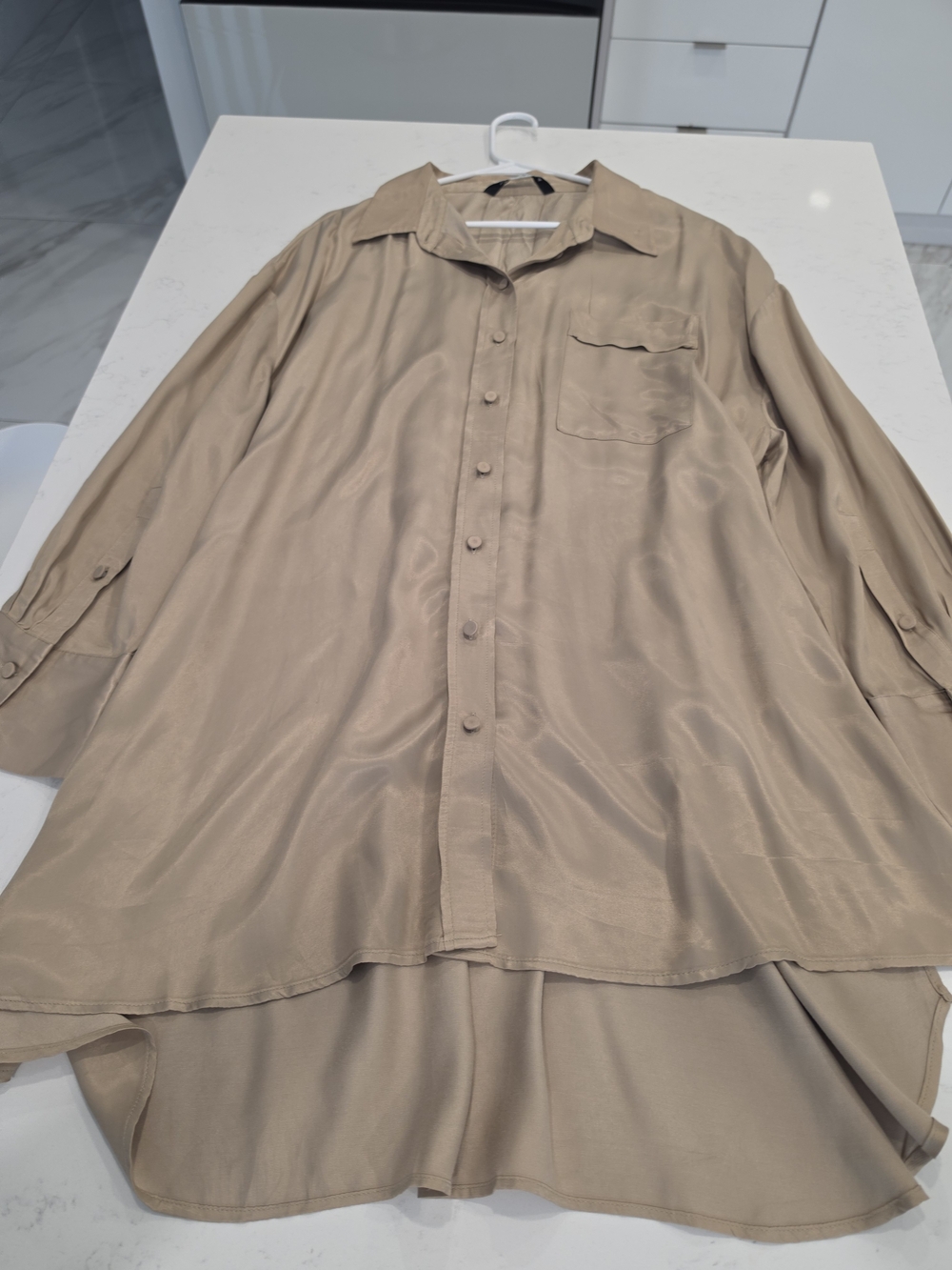 Zara Woman Light Beige Silky Button-Front Shirt Jacket
